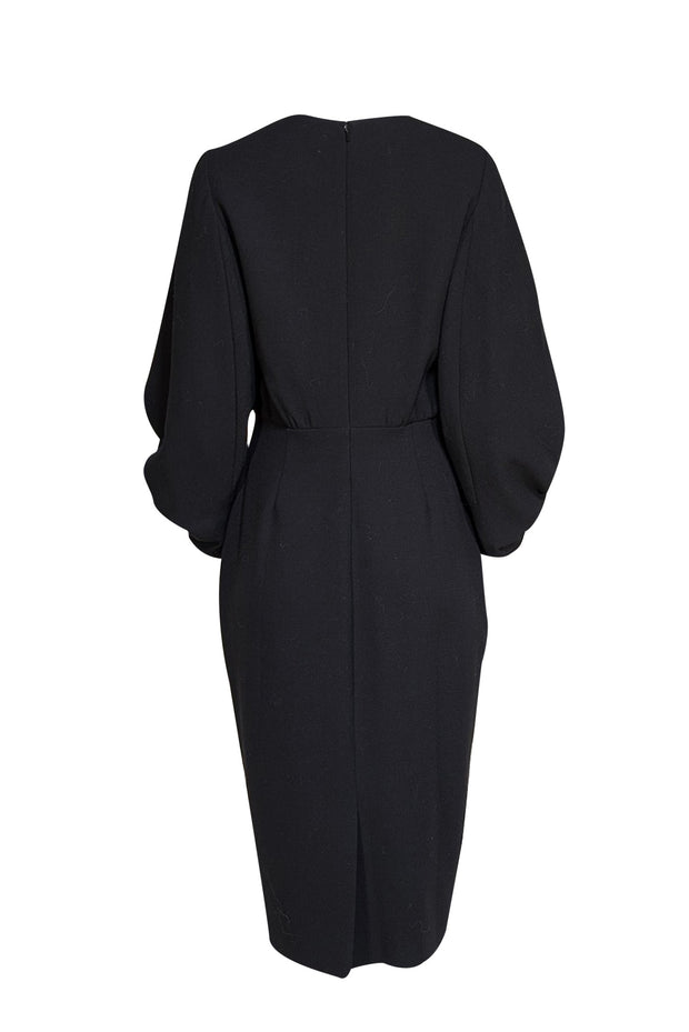 Lela Rose - Black Ruffle Sleeve Midi Dress Sz 6 - Current Boutique