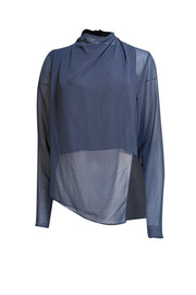 Lapointe - Navy Georgette Draped Long Sleeve Blouse Sz S - Current Boutique