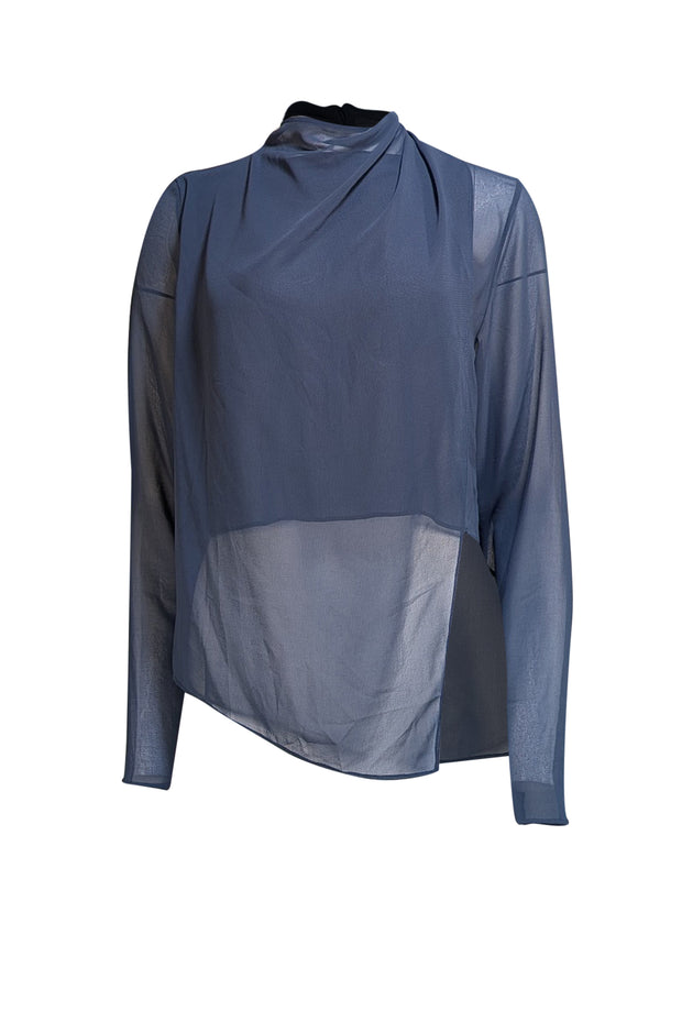 Lapointe - Navy Georgette Draped Long Sleeve Blouse Sz S - Current Boutique