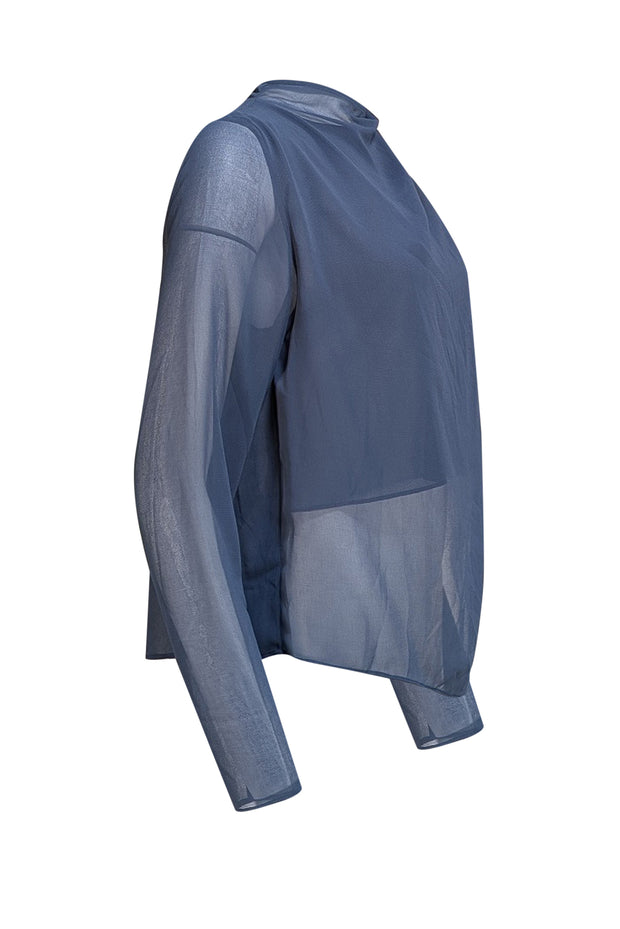 Lapointe - Navy Georgette Draped Long Sleeve Blouse Sz S - Current Boutique