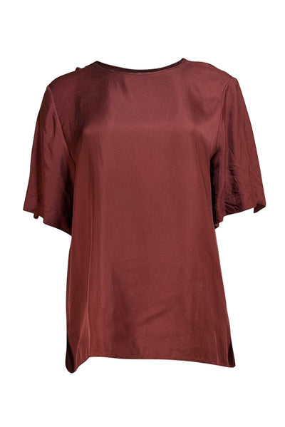 Lapointe - Maroon Silk Short Sleeve Shirt Sz 6 - Current Boutique