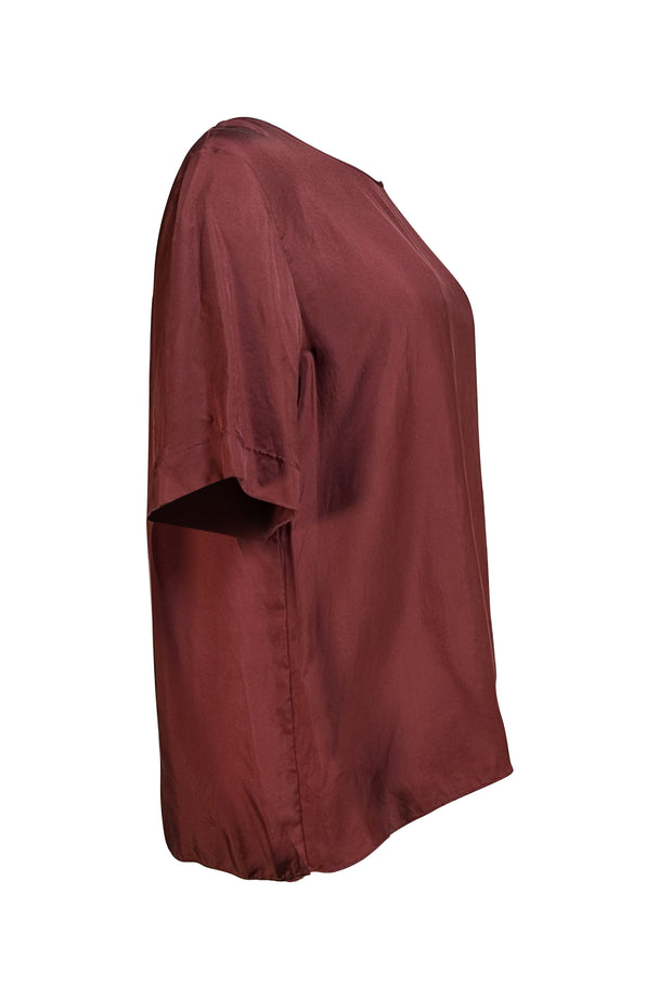 Lapointe - Maroon Silk Short Sleeve Shirt Sz 6 - Current Boutique