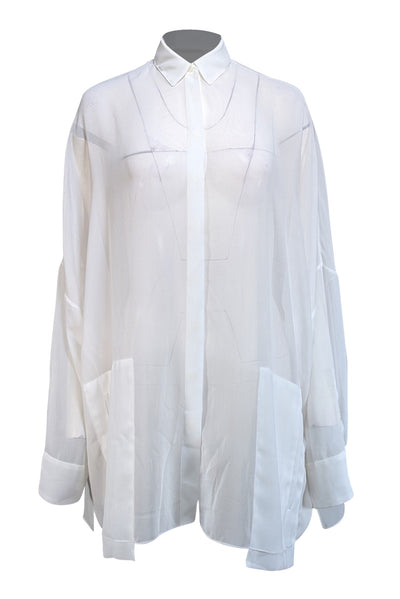 Lapointe - White Sheer Chiffon Oversized Shirt Sz XS - Current Boutique