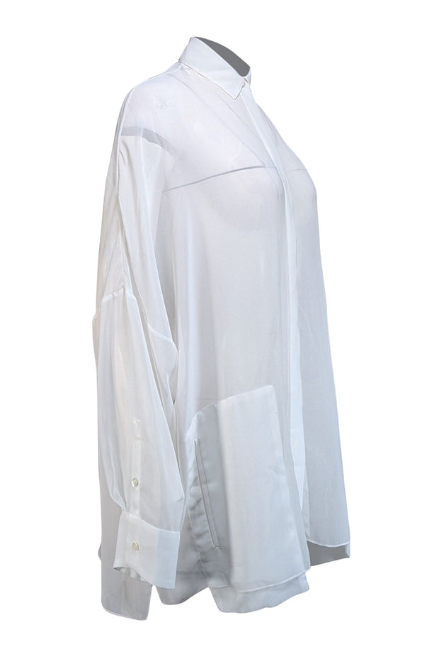 Lapointe - White Sheer Chiffon Oversized Shirt Sz XS - Current Boutique