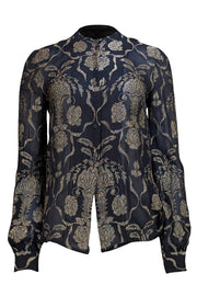 J. Mendel - Black w/Gold Embroidery Button-Down Shirt Sz 6 - Current Boutique