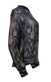 J. Mendel - Black w/Gold Embroidery Button-Down Shirt Sz 6 - Current Boutique