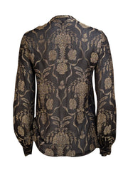J. Mendel - Black w/Gold Embroidery Button-Down Shirt Sz 6 - Current Boutique