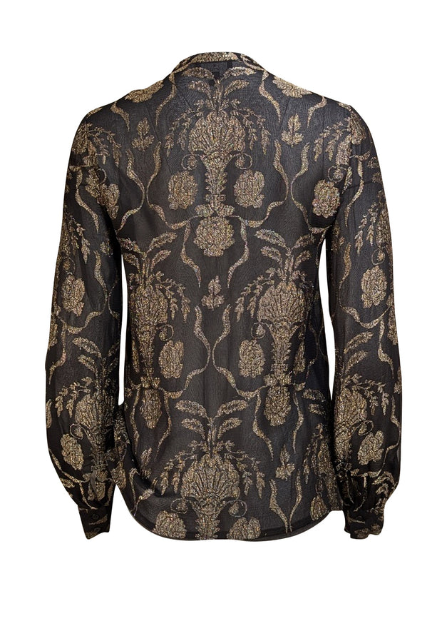 J. Mendel - Black w/Gold Embroidery Button-Down Shirt Sz 6 - Current Boutique