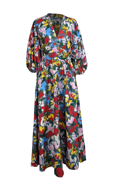 Lela Rose - Green & Multi Color Floral Maxi Dress Sz 6 - Current Boutique