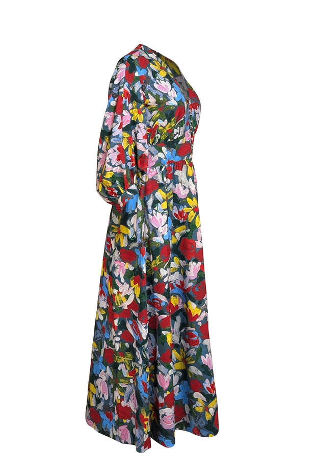 Lela Rose - Green & Multi Color Floral Maxi Dress Sz 6 - Current Boutique