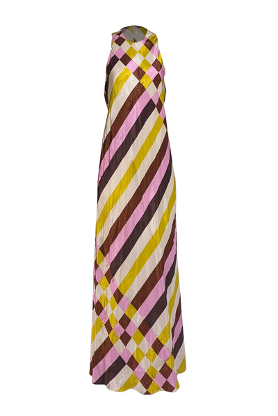 Lela Rose - Cream, Brown, Lavender, & Chartreuse Print Sleeveless Formal Dress Sz 4 - Current Boutique