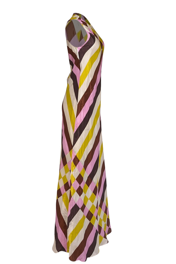 Lela Rose - Cream, Brown, Lavender, & Chartreuse Print Sleeveless Formal Dress Sz 4 - Current Boutique