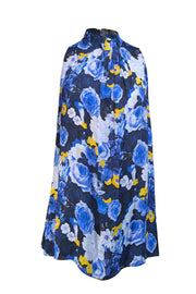 Lela Rose - Blue, Navy, & Yellow Floral Print Sleeveless Mock Neck Blouse Sz 6 - Current Boutique