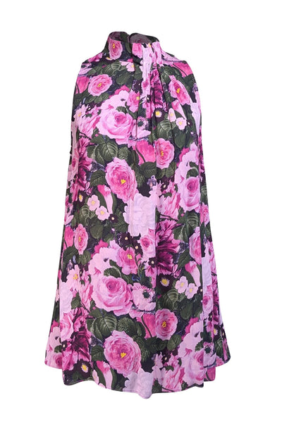 Lela Rose - Pink, Purple, & Black Floral Print Sleeveless Mock Neck Blouse Sz 6 - Current Boutique
