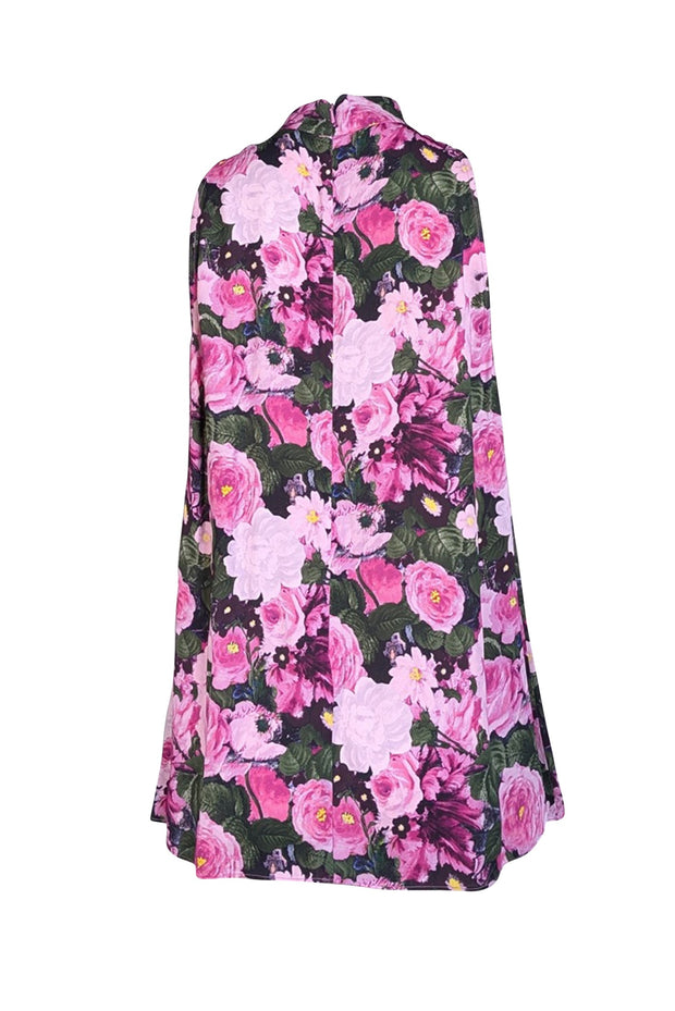 Lela Rose - Pink, Purple, & Black Floral Print Sleeveless Mock Neck Blouse Sz 6 - Current Boutique