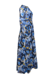 Lela Rose - Blue, Navy, & Yellow Floral Print Maxi Dress Sz 6 - Current Boutique