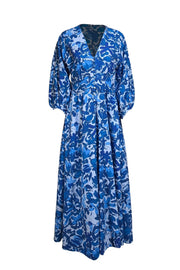 Lela Rose - Multi Blue Floral Print Maxi Dress Sz 6 - Current Boutique