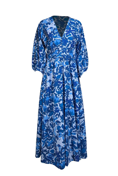 Lela Rose - Multi Blue Floral Print Maxi Dress Sz 6 - Current Boutique