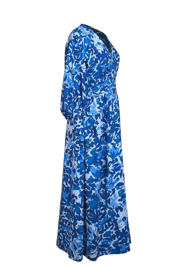 Lela Rose - Multi Blue Floral Print Maxi Dress Sz 6 - Current Boutique