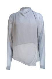 Lapointe - Light Blue Georgette Draped Long Sleeve Blouse Sz S - Current Boutique