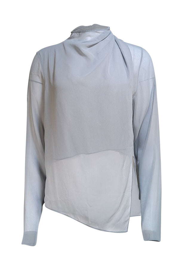 Lapointe - Light Blue Georgette Draped Long Sleeve Blouse Sz S - Current Boutique