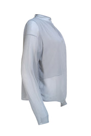 Lapointe - Light Blue Georgette Draped Long Sleeve Blouse Sz S - Current Boutique
