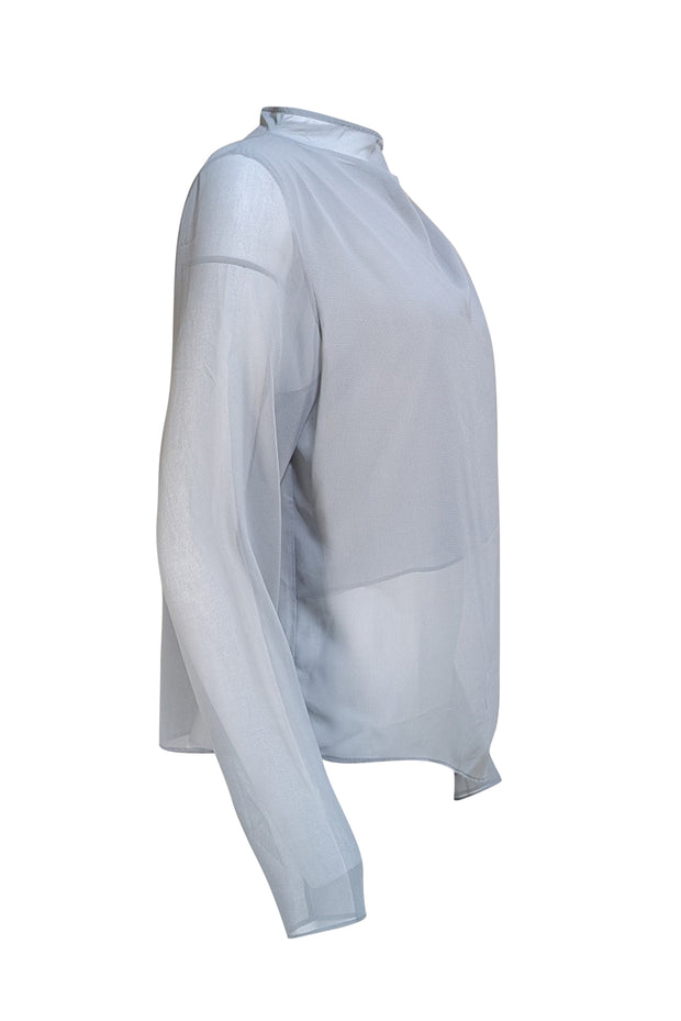 Lapointe - Light Blue Georgette Draped Long Sleeve Blouse Sz S - Current Boutique