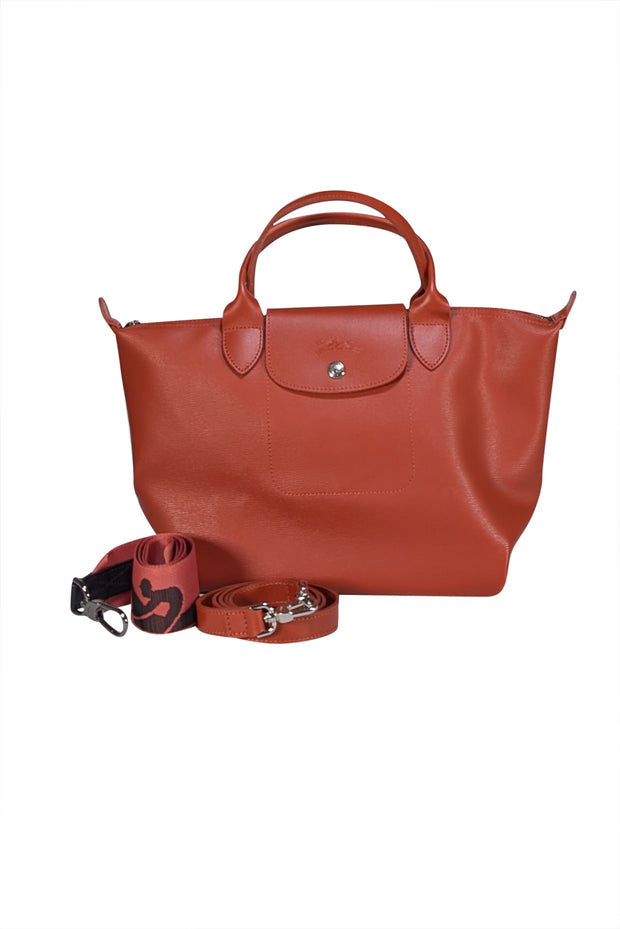Longchamp - Rust Orange Leather "Le Pliage" Satchel Bag