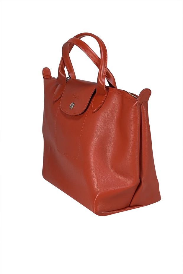 Longchamp - Rust Orange Leather "Le Pliage" Satchel Bag