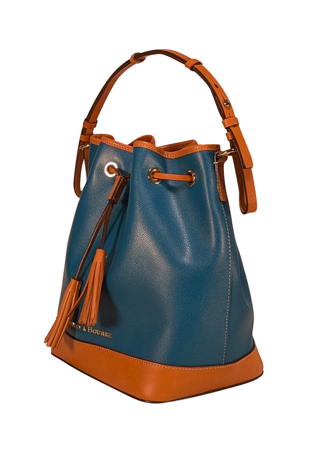 Dooney & Bourke - Teal Blue Leather Large Bucket Bag - Current Boutique