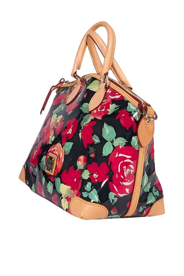 Dooney & Bourke - Black & Red Floral Satchel Bag - Current Boutique