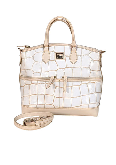 Dooney & Bourke - Ivory & Cream Croc Embossed Leather Satchel Bag - Current Boutique