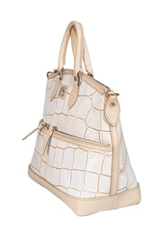 Dooney & Bourke - Ivory & Cream Croc Embossed Leather Satchel Bag - Current Boutique