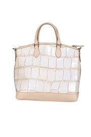 Dooney & Bourke - Ivory & Cream Croc Embossed Leather Satchel Bag - Current Boutique
