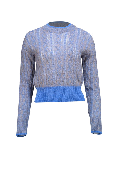 Veronica Beard - Blue & Tan Alpaca Blend Sweater Sz XS - Current Boutique