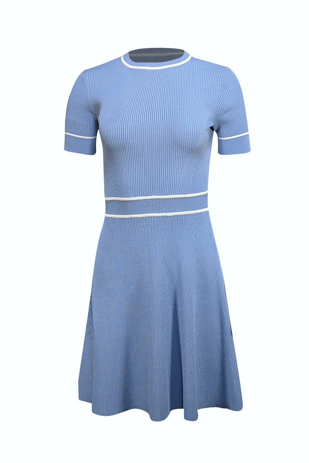 Shoshanna - Blue Ribbed Knit Short Sleeve Dress Sz XS