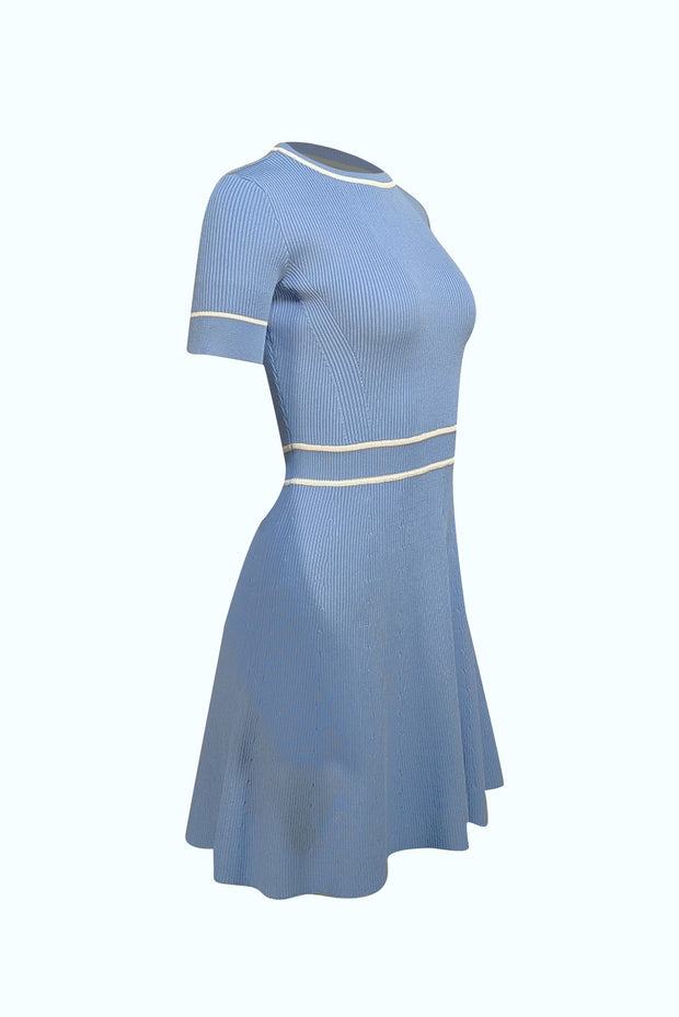 Shoshanna - Blue Ribbed Knit Short Sleeve Dress Sz XS