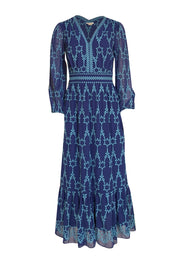 Shoshanna - Royal Blue w/ Aqua Blue Embroidered Print Sz 0 - Current Boutique