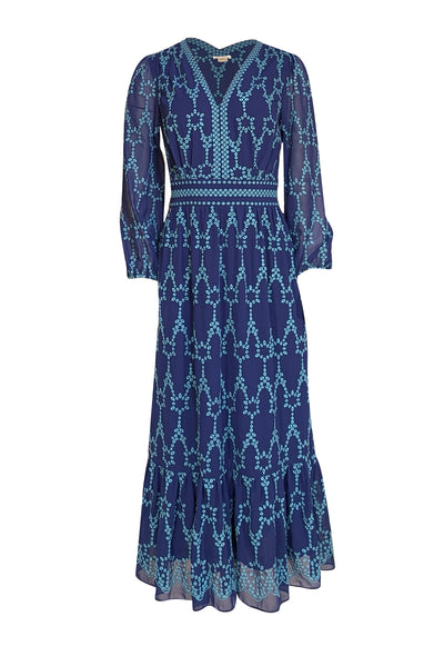 Shoshanna - Royal Blue w/ Aqua Blue Embroidered Print Sz 0 - Current Boutique