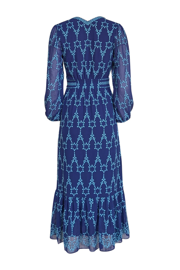 Shoshanna - Royal Blue w/ Aqua Blue Embroidered Print Sz 0 - Current Boutique