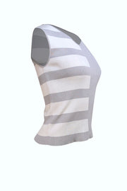 Chanel - Grey & White Sleeveless Knit Tak Sz 4 - Current Boutique