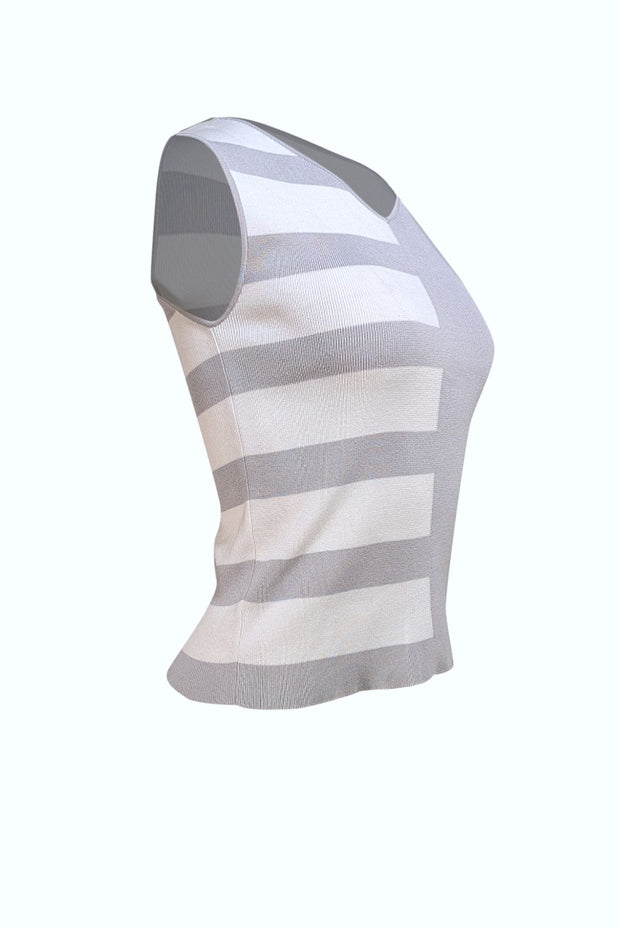 Chanel - Grey & White Sleeveless Knit Tak Sz 4 - Current Boutique
