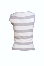 Chanel - Grey & White Sleeveless Knit Tak Sz 4 - Current Boutique