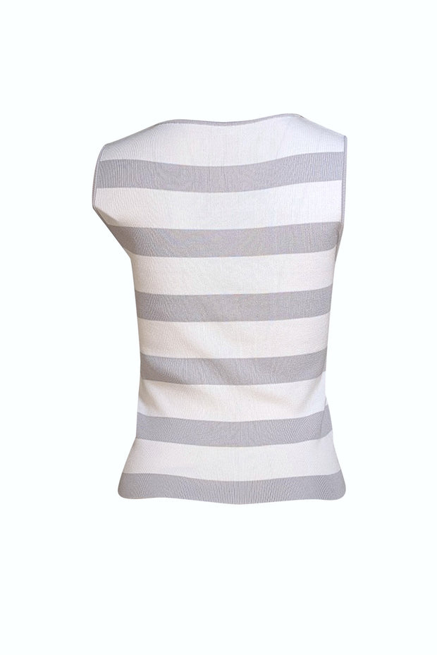 Chanel - Grey & White Sleeveless Knit Tak Sz 4 - Current Boutique