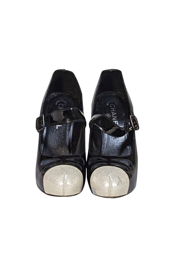 Chanel - Black Patent Glitter Toe Pumps Sz 10 - Current Boutique
