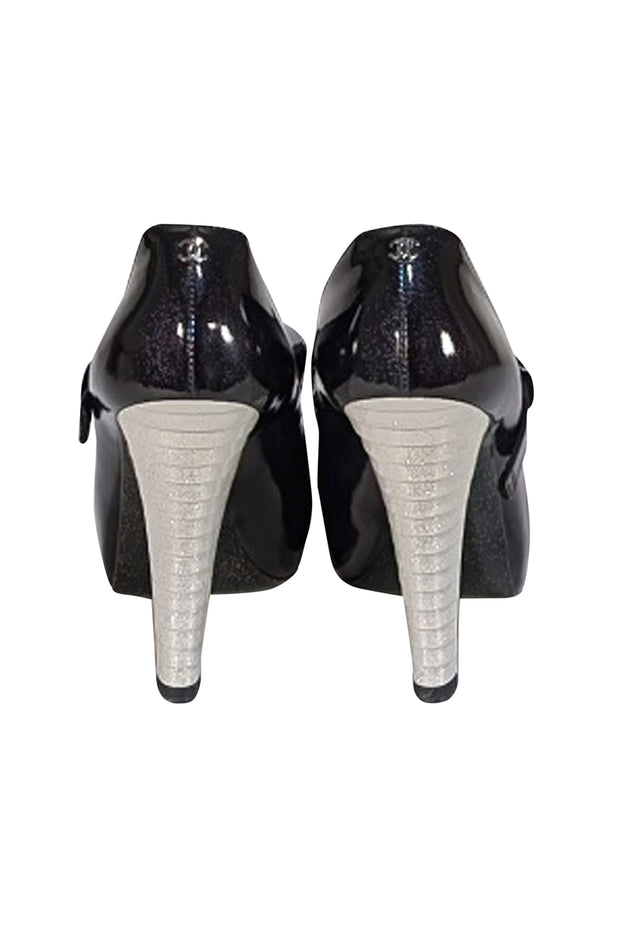 Chanel - Black Patent Glitter Toe Pumps Sz 10 - Current Boutique