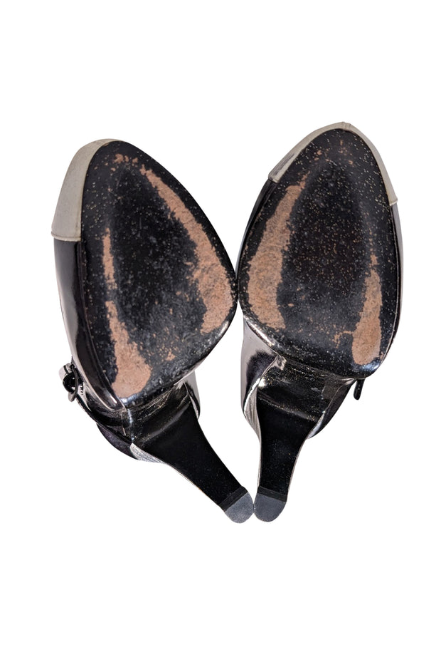 Chanel - Black Patent Glitter Toe Pumps Sz 10 - Current Boutique