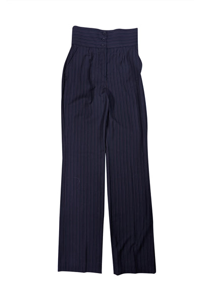 Dolce & Gabbana - Black, Grey, & Maroon Striped Wide-Leg Trousers Sz 4 - Current Boutique