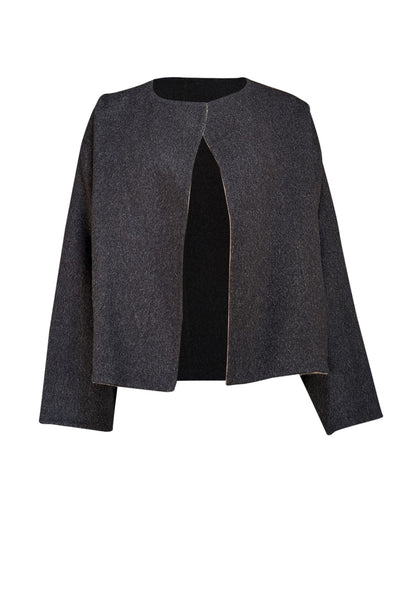 Eileen Fischer - Grey & Tan Reversible Alpaca Wool Blend Short Jacket Sz XS - Current Boutique