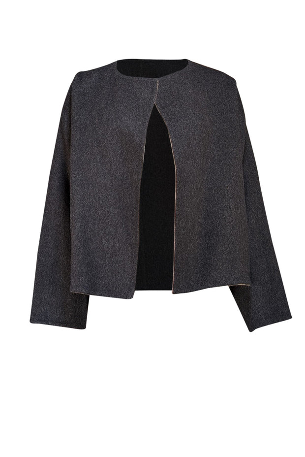 Eileen Fischer - Grey & Tan Reversible Alpaca Wool Blend Short Jacket Sz XS - Current Boutique
